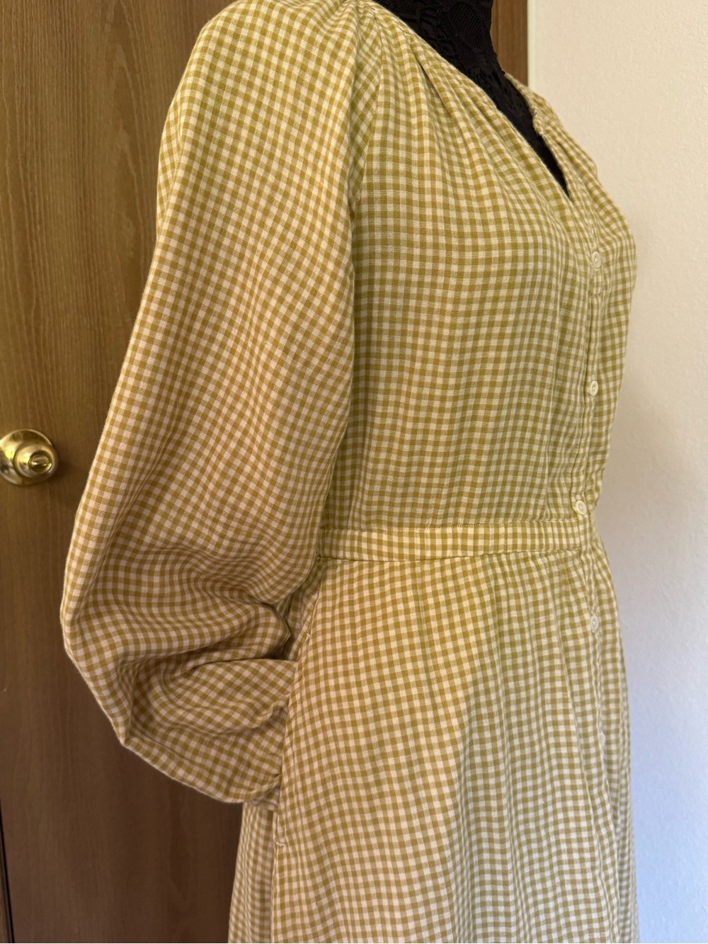 Pact 100% Organic Cotton Double Gauze Yellow Gingham Button-Front Midi Dress - Picture 5 of 10